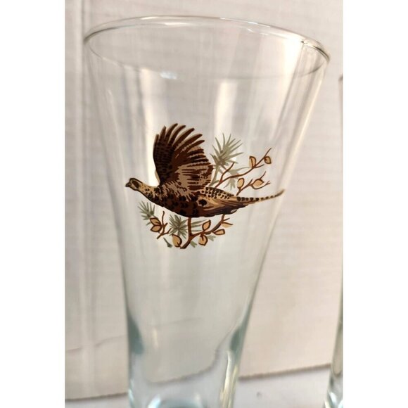 Vintage Pheasant Wildlife Tall Pilsner Drinking Glasses Tumblers Set Of 2, 7x3 i - Picture 7 of 9
